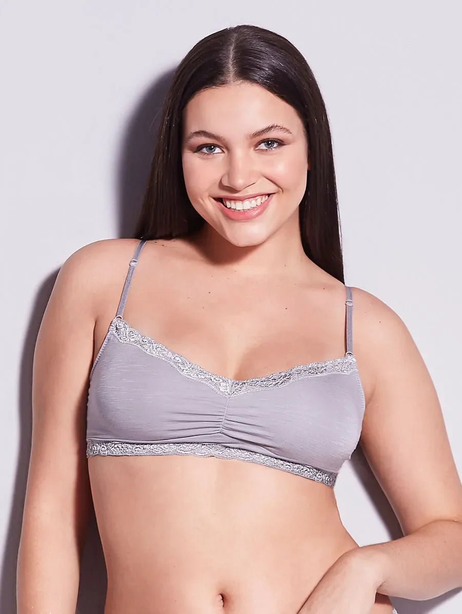 Lace-trimmed top bra with removable padding