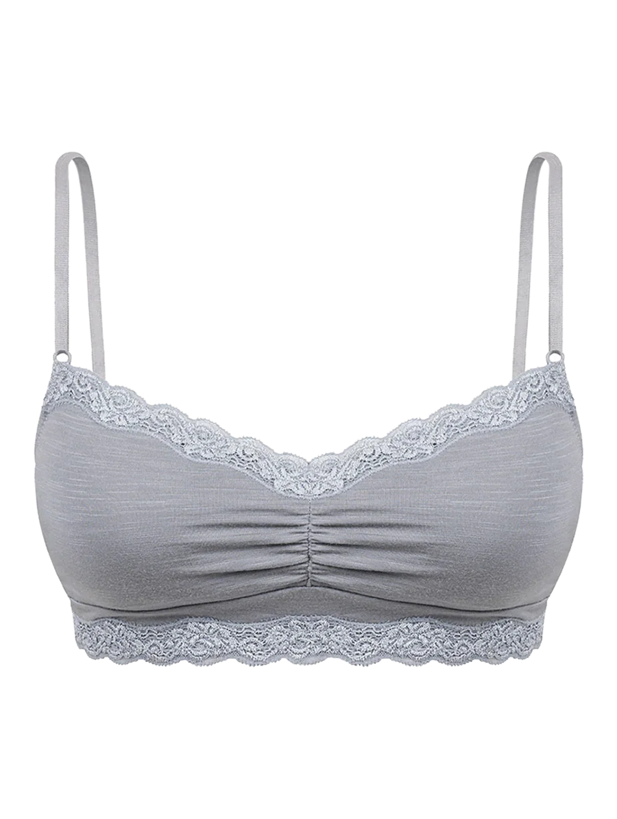 Lace-trimmed top bra with removable padding