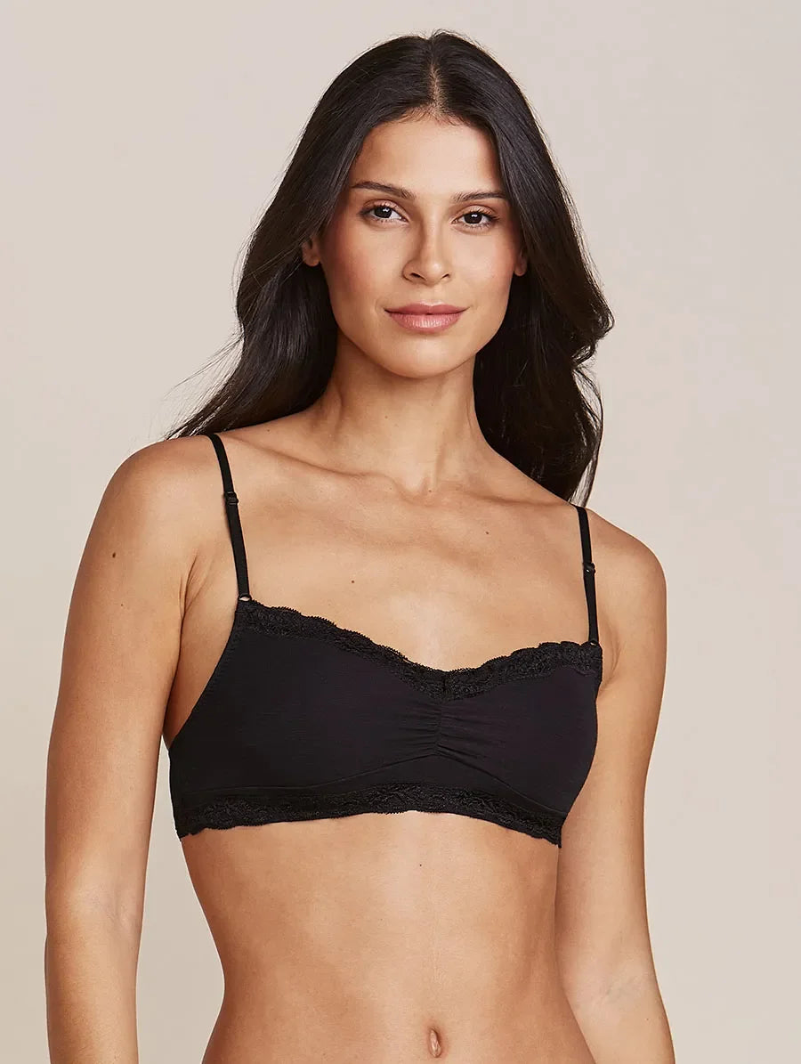 Lace-trimmed top bra with removable padding