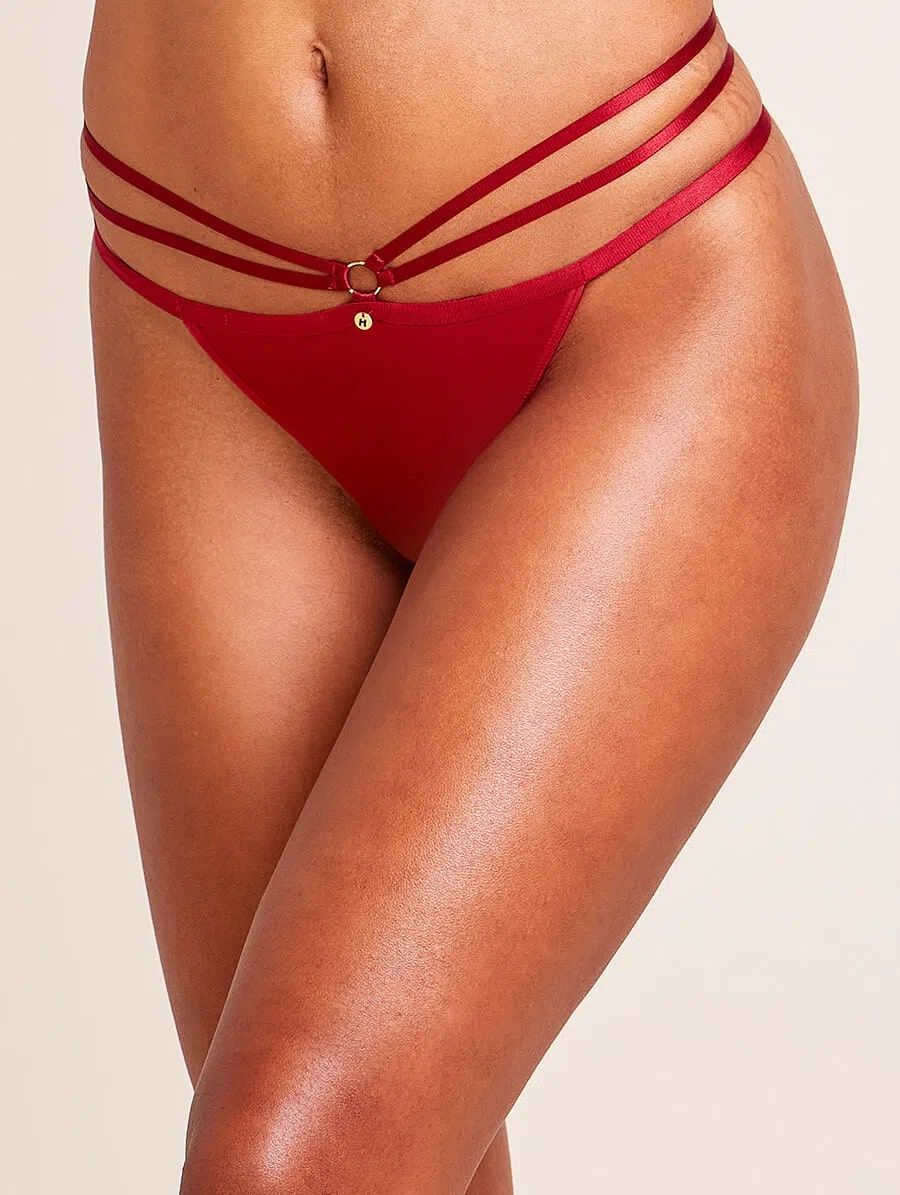 Satin strap tulle thong panties
