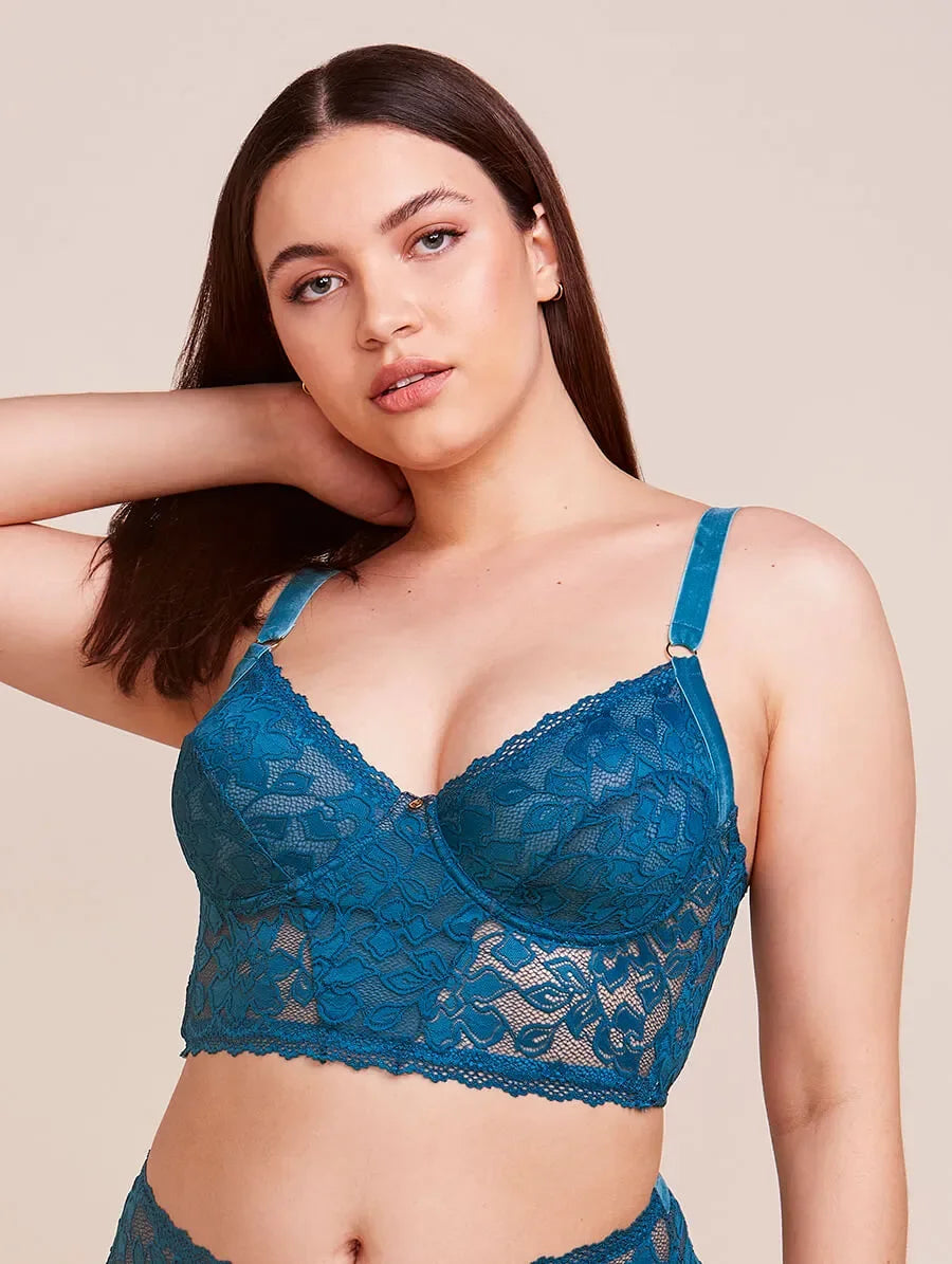 Lace corset bra with velvet straps without padding