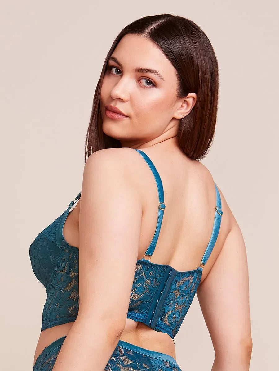 Lace corset bra with velvet straps without padding